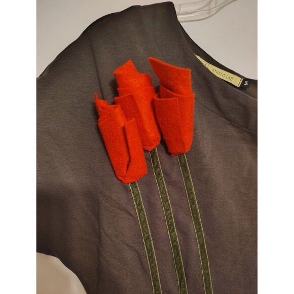 Heel Athens Lab Medium Short Dress, Felt Tulips, Retro Inspired Greenish Gray - Picture 2 of 5